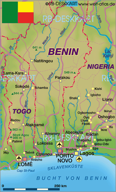 physical map of benin